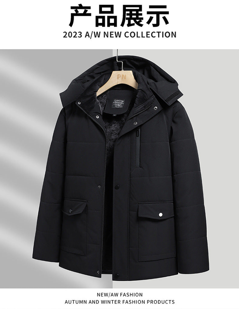 Winter Grandpa Cotton-Padded Jacket for Middle-Aged and Elderly Men, Thick Fleece-Lined Hooded Warm Coat, Middle-Aged and Elderly Dad's Cotton-Padded Jacket