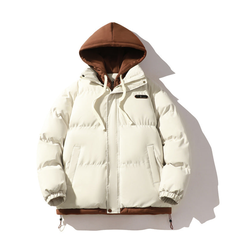 Men's Cotton-Padded Jacket Winter Cold-Proof Cotton Jacket Hooded Fake Two-Piece 2024 New Youth Cotton-Padded Jacket Couple Trendy Brand