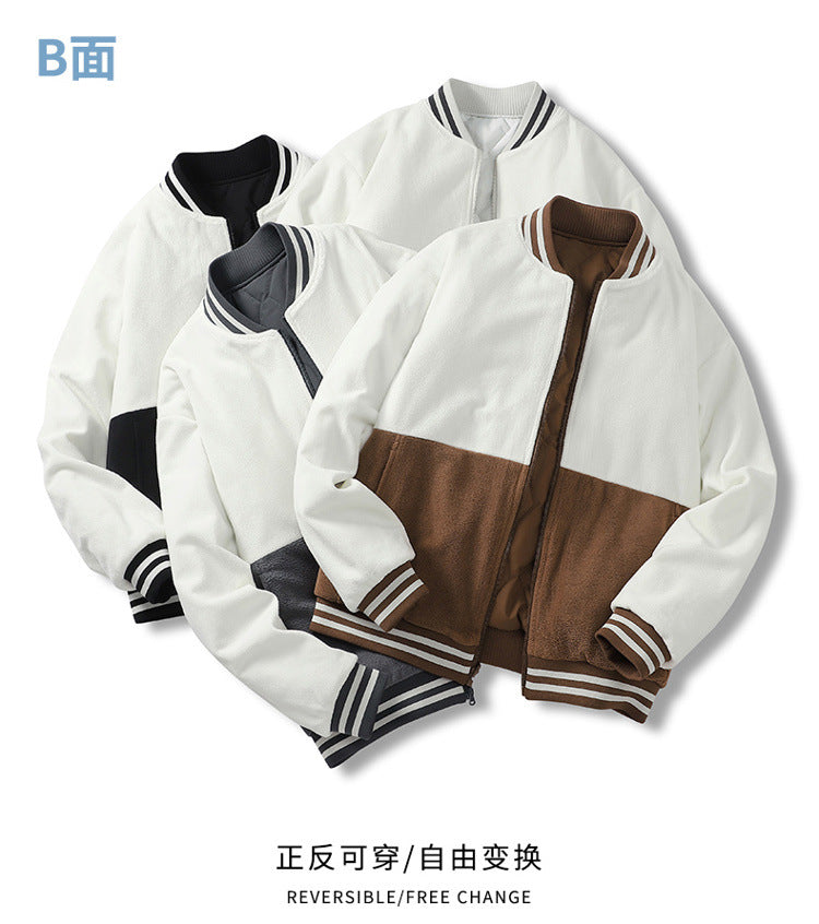 Double-sided stand collar cotton-padded jacket jacket men's winter fleece-lined thickened cotton-padded jacket fashion brand relaxed-fit warm bread suit for lovers