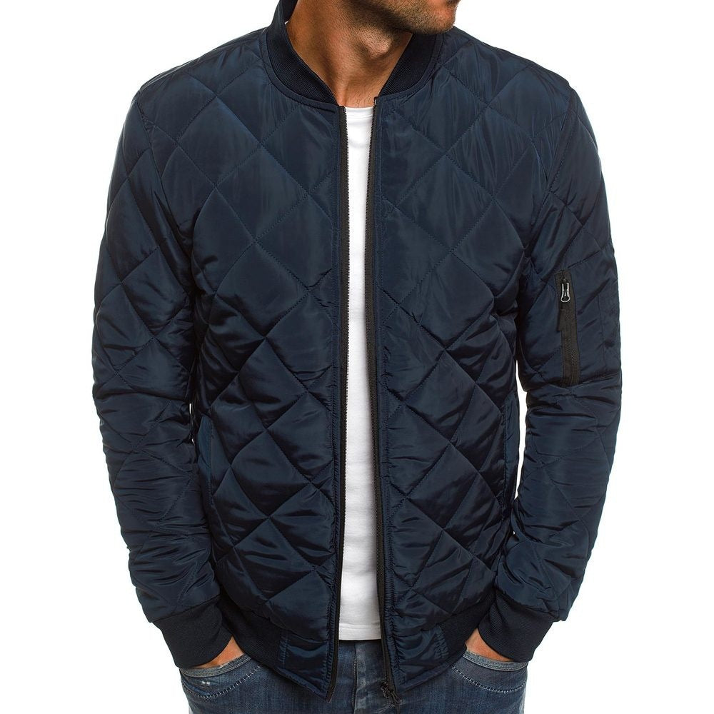 23 Winter foreign trade AliExpress new Amazon rhombus men's cotton-padded jacket stand collar short cotton-padded men's clothing