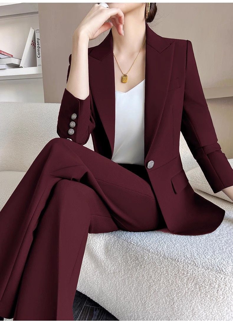 Fashionable Ancora Red Suit Suit Women's 2025 Autumn New Commuting Professional Work Clothes Slim Suit Two-Piece Set