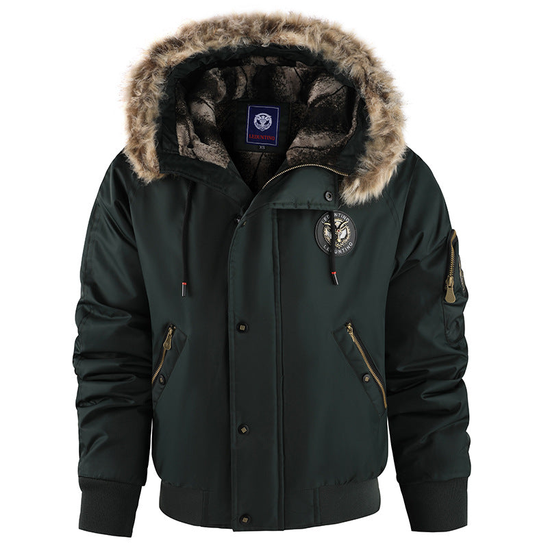 New Winter Fleece-Lined Thick Casual Men's Cotton Jacket, Warm Trendy Coat with Hood, Loose Fit, Plus Size Cotton Clothing