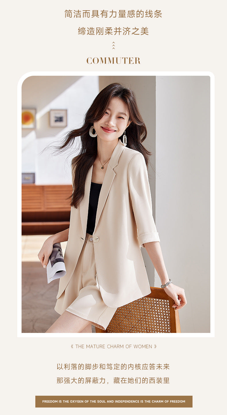 Blue Mid-Sleeve Chiffon Suit Jacket for Women 2025 New Summer Thin Style Fashionable High-End Shorts Suit