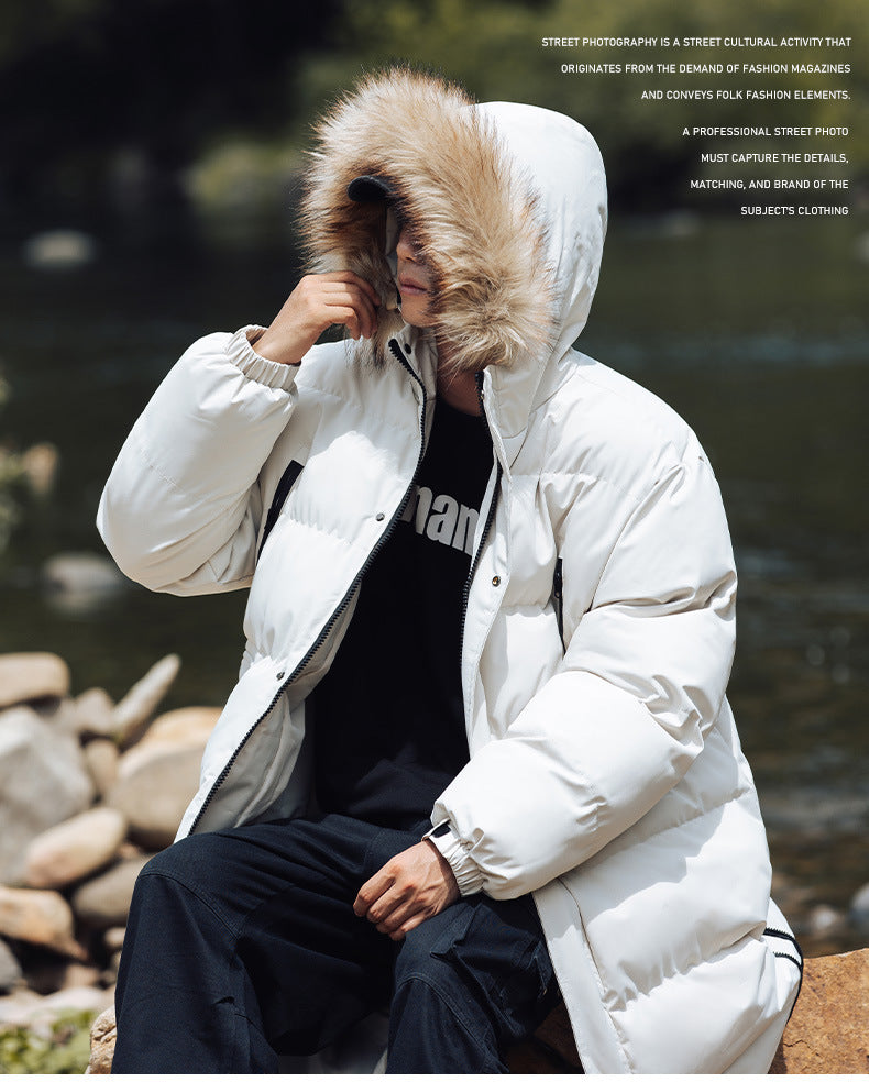 New Long Men's Big Wool Collar Thickened Extra Large Warm and Cold-proof Fashionable Jacket for Youth Fashionable Couple Clothes plus size Bread Clothes