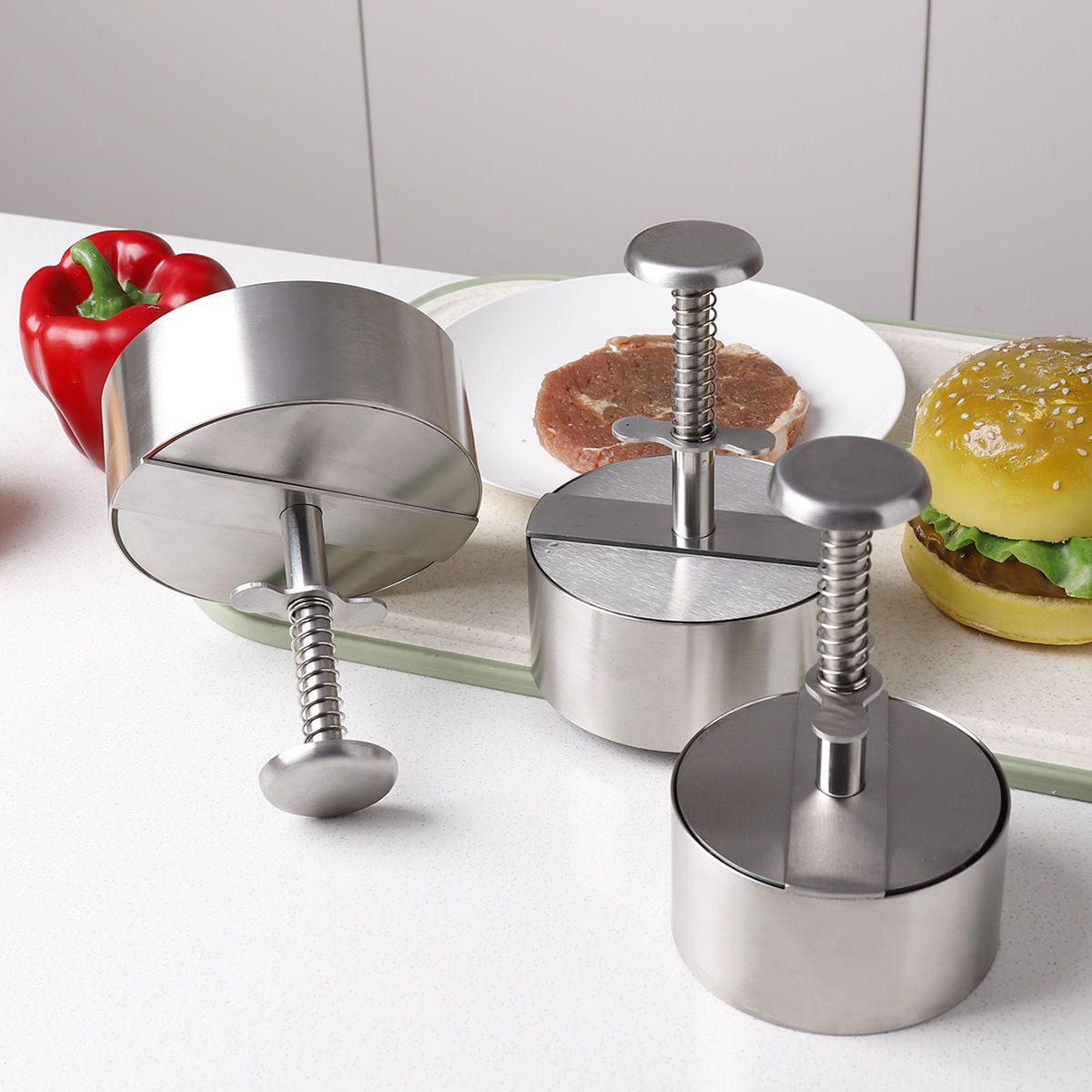 Amazon Hamburger Meat Press Push-Type Round 304 Stainless Steel Manual Meat Press Mold Household Kitchen Tools
