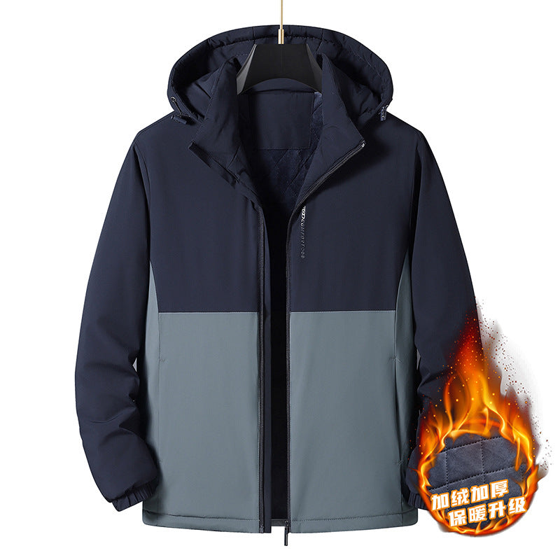 2024 Autumn and Winter New Cross-Border Men's Cotton Jacket Large Size Comfortable Fleece-Lined Warm Coat with Detachable Hood