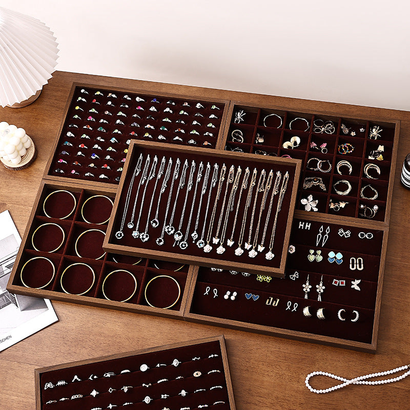 Walnut Jewelry Display Tray Ring Necklace Bracelet Tray Earrings Earrings Jewelry Display Props Night Market Stall