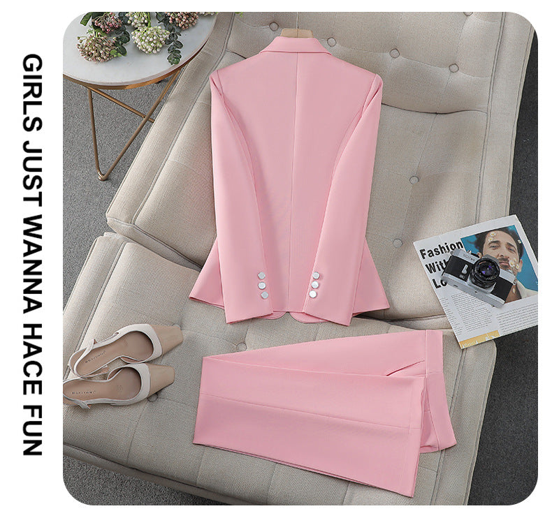 Cross-Border Pink Suit Set for Women, New Spring and Autumn Style, High-End Korean Style, Elegant Casual Business Attire, Small Suit Jacket