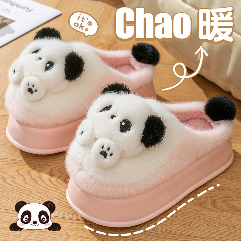 Cotton Slippers Women's 2024 New Cartoon Panda Indoor Foot Warming Panda Indoor and Outdoor Cold-proof Plush Slippers with Thick Bottom