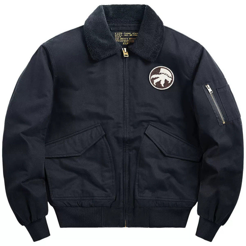 Winter Bomber Jacket Cotton-Padded Jacket for Men Imitation Cashmere Lapel Workwear Short Casual Men's Thickeneded Cotton-Padded Jacket