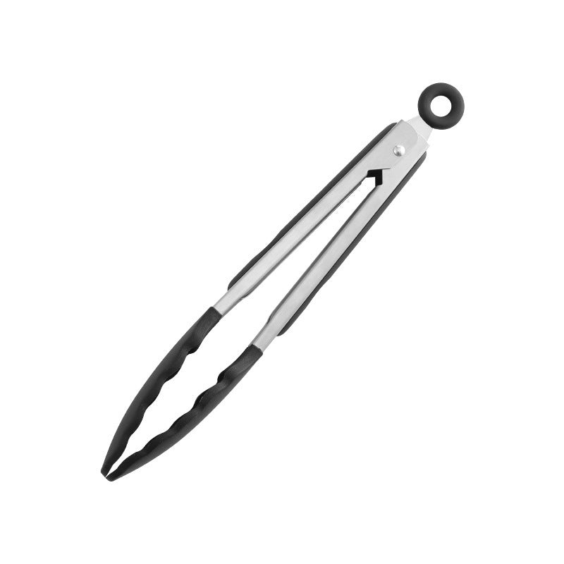Cross-Border Black Silicone Clips, High Temperature Resistant Kitchen Food Frying Stainless Steel Fried Steak Clips, Special Food Clips for Cooking
