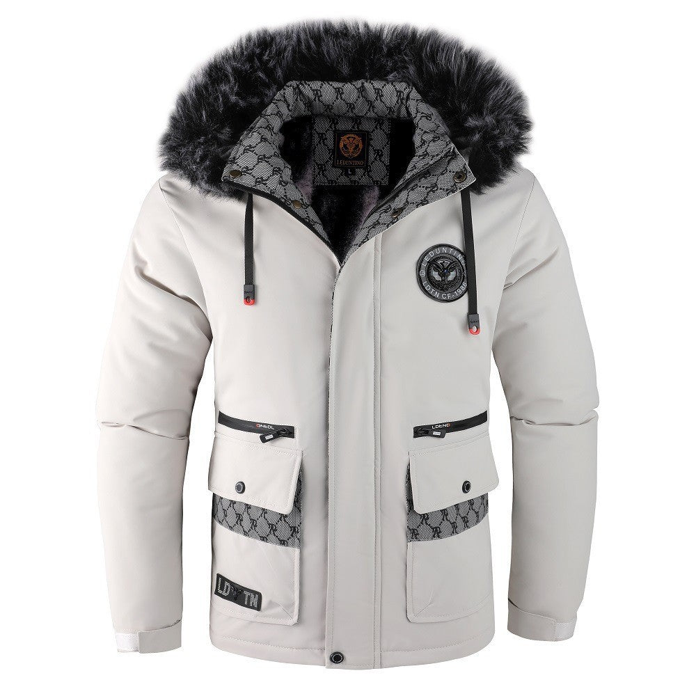 Cross-Border Foreign Trade Winter New Men's Large Fur Collar Plus Velvet Thickened Cotton Coat Jacket Cotton Jacket Father Dad
