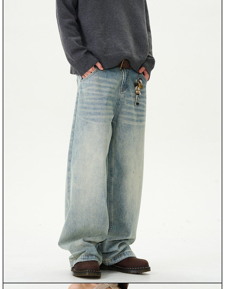 Trendy New American High Street Straight Loose Retro Jeans for Men, Stylish and High-End Street Pants for Couples