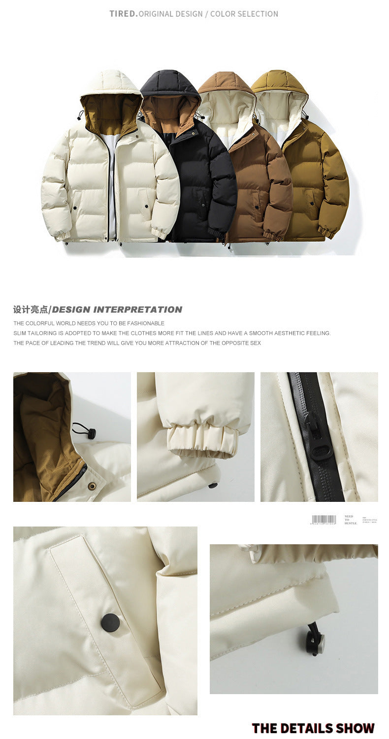 Men's Winter Casual Hooded Jacket Japanese Style Windproof Thick Warm Sports Coat