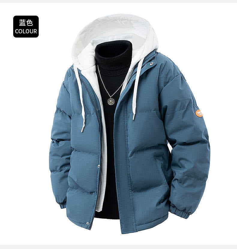 Cross-Border Winter Fake Two-Piece Men's Cotton Coat Trendy Casual Men's Thickened Cotton Coat Loose Couple Cotton Jacket Jacket for Men