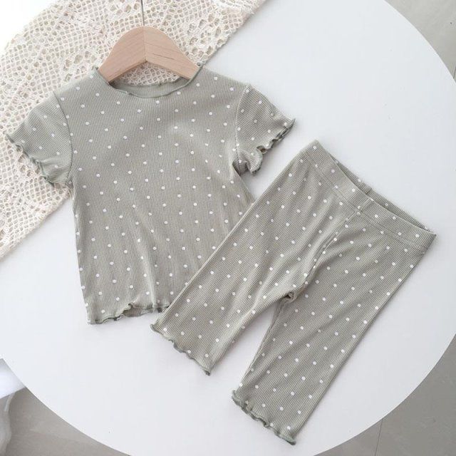 Children's Thin Short-Sleeved Air-Conditioned Clothing for Boys and Girls Summer Pajamas suit Can Wear Outfit Baby's Home Clothes Two-Piece Fashionable Set