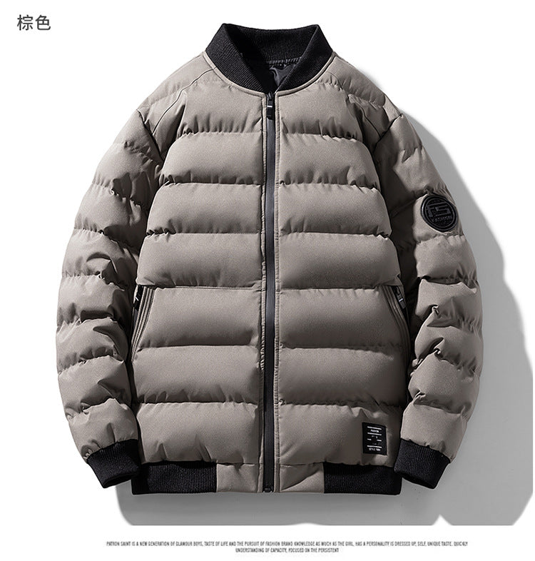 FS Standard Men's Baseball Collar Jacket Korean Style Casual Autumn and Winter Cotton Clothes Youth Handsome Outerwear All-match Coat Men's Trendy