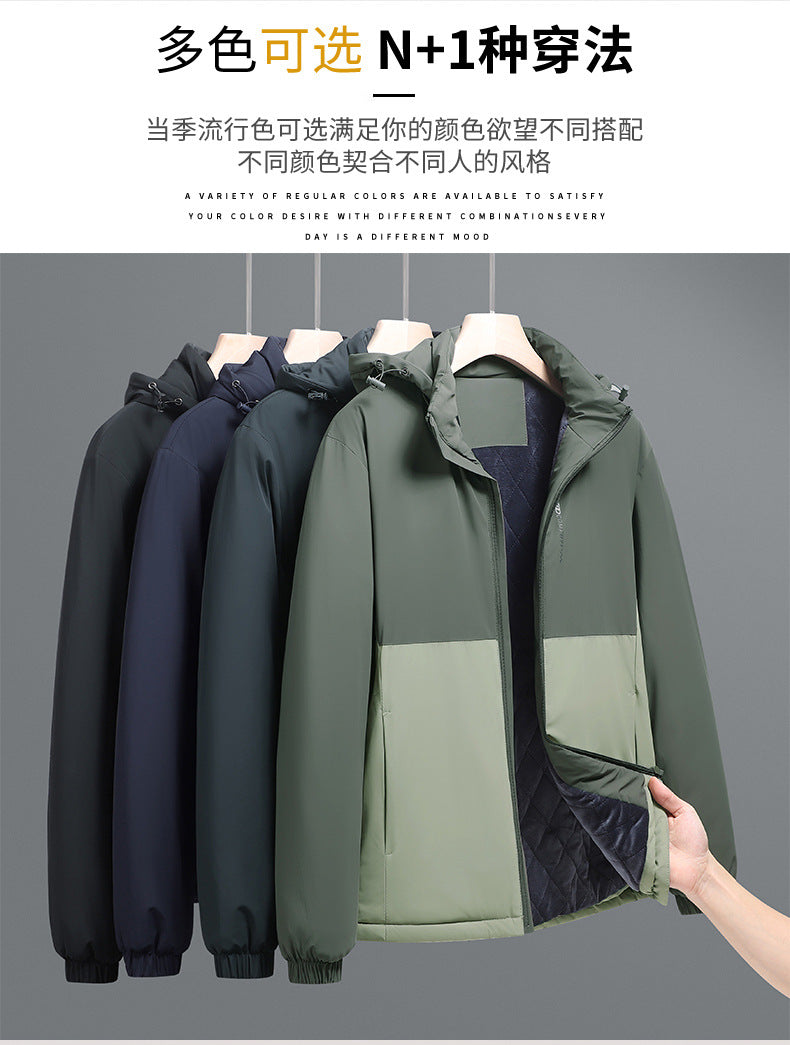 2024 Autumn and Winter New Cross-Border Men's Cotton Jacket Large Size Comfortable Fleece-Lined Warm Coat with Detachable Hood