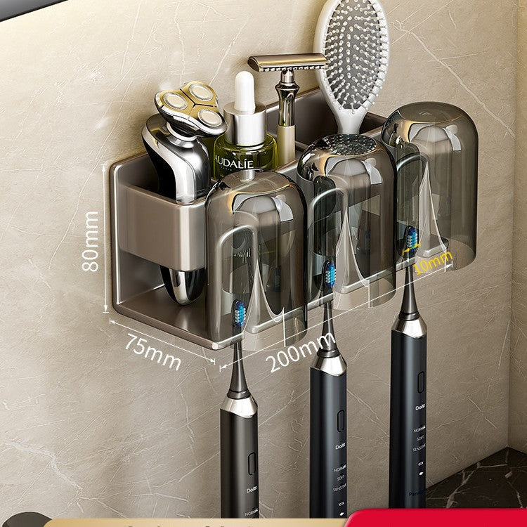 Toothbrush Rack Without Punching Gun Gray Bathroom Mouthwash Cup Tooth Cup Wall-Mounted Storage Box Electric Toothbrush Rack