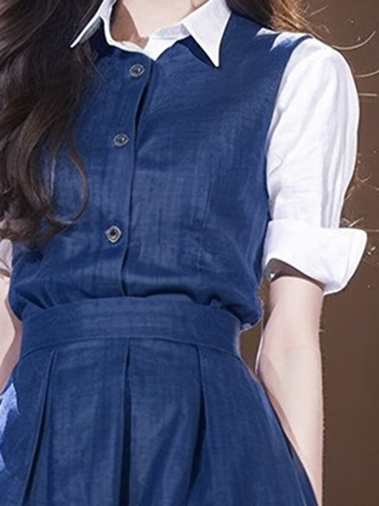 Foreign trade women's clothing 2025 summer small wear a set of fashionable foreign style age-reducing sweet style fake two-piece shirt