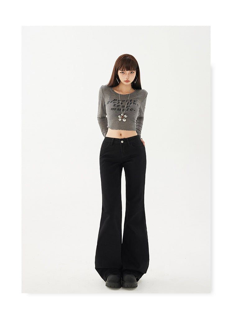 Yc&2-Color American Retro Low-Waist Sexy Flared Pants for Autumn and Winter Micro-Elastic Versatile Slimming Look Jeans for Women
