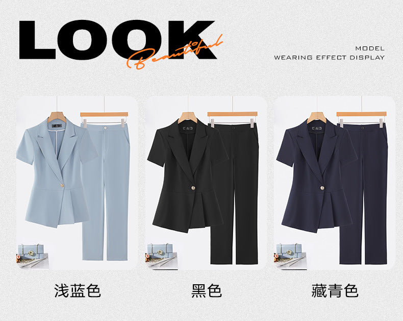 Cross-Border Professional Suit Set for Women, New Summer Manager Formal Wear, Interview High-End Short-Sleeved Thin Work Clothes for Spring