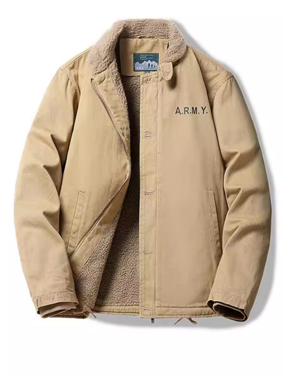 Cross-Border Winter N1 Deck Cotton Outwear, Middle-Aged Thickeneded Velvet Work Jacket, Retro Cashmere Jacket for Men