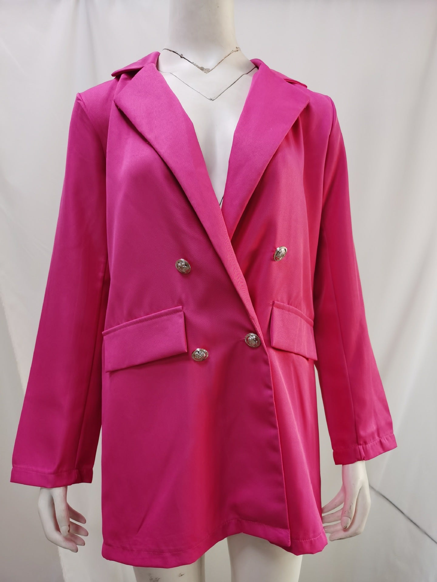 Amazon wish explosions solid color fashion lapel cardigan 2020 Europe and the United States long temperament suit jacket women