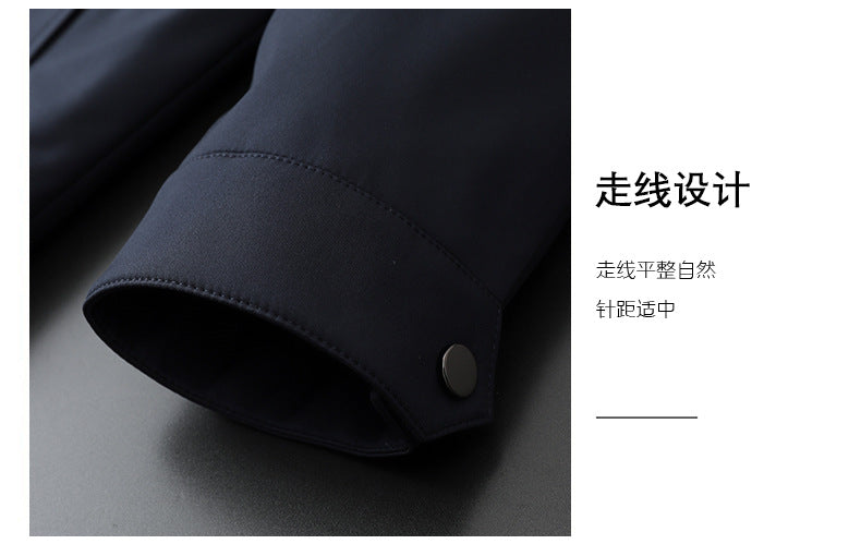 Source Manufacturer Spring and Autumn Anti-Wrinkle Fashion Korean Style Casual Jacket Business Simple Removable Hood Filled with Wool Middle-Aged Clothing