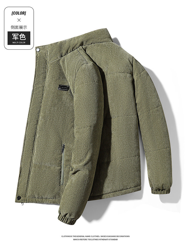 Thickened corduroy cotton-padded jacket for autumn and winter men's warm neck protection stand collar cotton-padded jacket European and American plus size fashionable cotton-padded jacket