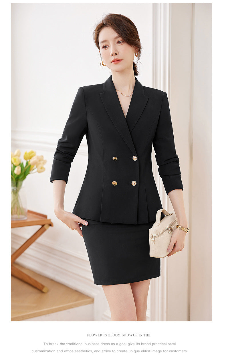 Cross-Border High-End Professional Women's Navy Blue Suit, New Spring and Autumn Style, Elegant Suit Set, Formal Attire for Hotel Sales Managers