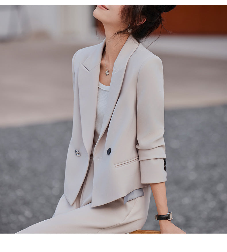 Cross-Border Gray Short Blazer for Women, New Spring and Autumn Style, Petite Professional Casual Workwear Suit