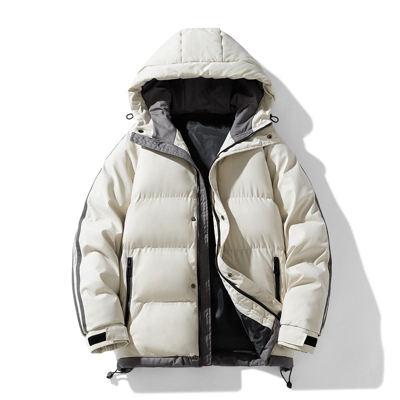 Cross-Border Wholesale Two-Stripe Cotton Jacket Unisex Hooded Cotton Coat Trendy Fashion Thickened Warm Cotton Jacket for Men