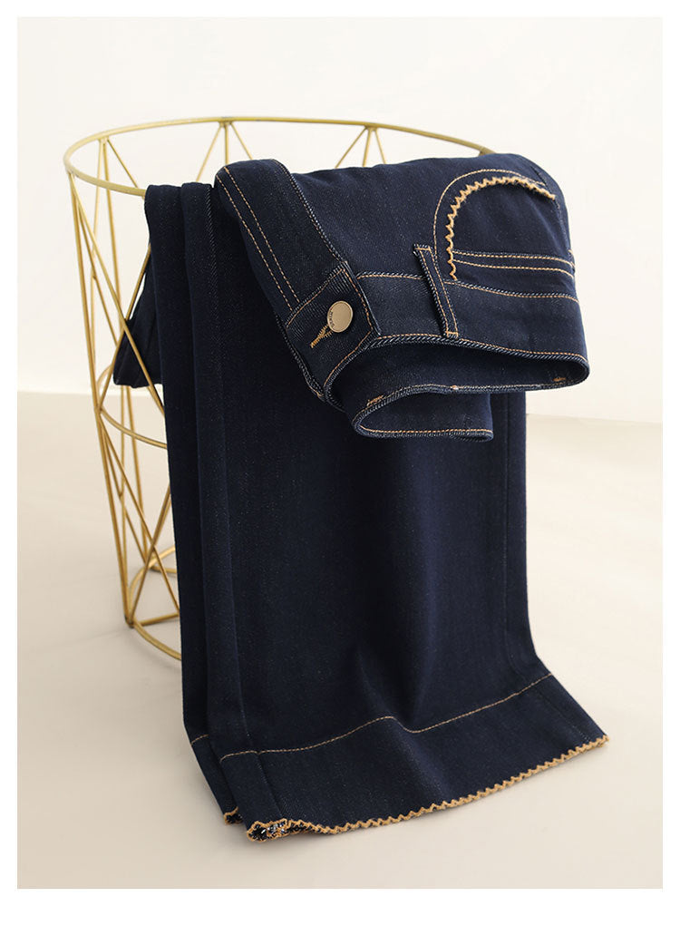 High-End Autumn and Winter New Wide-Leg Jeans for Women, Narrow Version, Loose, Slimming, High-Waisted, Drapey Casual Pants, Nine-Point Straight Pants