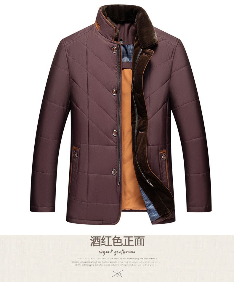 Cross-border 2024 winter father's warm casual cotton-padded jacket stand collar thickened middle-aged and elderly fashion cotton-padded casual coat