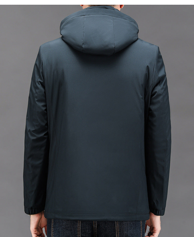 2024 Winter Hooded Business Cotton-padded Coat Men's Cotton-padded Coat New Thickened Warm Trendy Brand Casual Silk Cotton-padded Coat Jacket