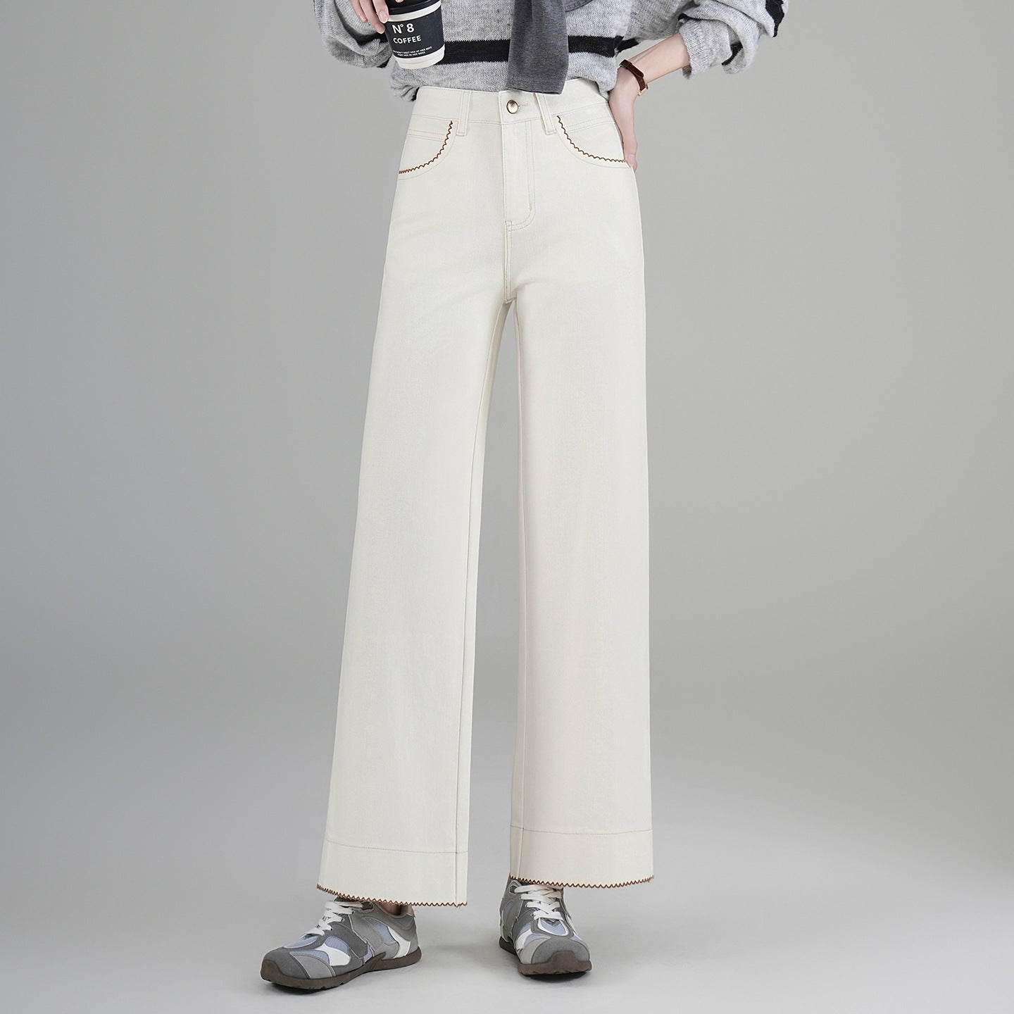 High-End Autumn and Winter New Wide-Leg Jeans for Women, Narrow Version, Loose, Slimming, High-Waisted, Drapey Casual Pants, Nine-Point Straight Pants