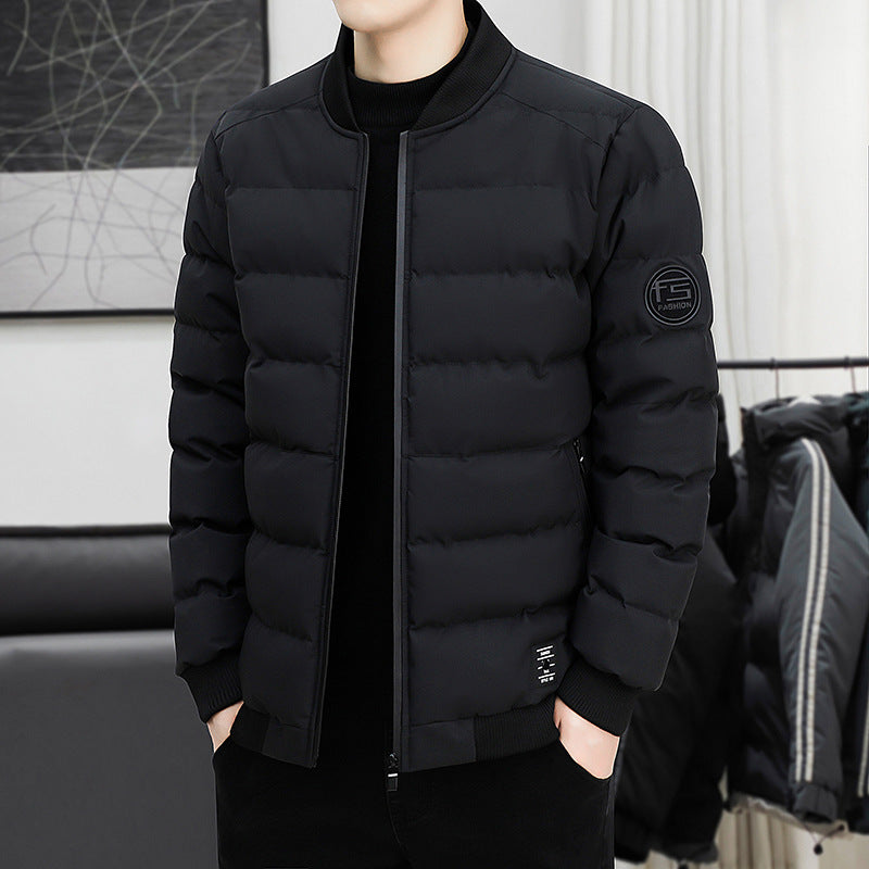 FS Standard Men's Baseball Collar Jacket Korean Style Casual Autumn and Winter Cotton Clothes Youth Handsome Outerwear All-match Coat Men's Trendy