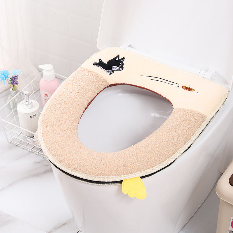 Household toilet cover portable zipper toilet seat cushion winter plush toilet seat cover waterproof thickened toilet mat