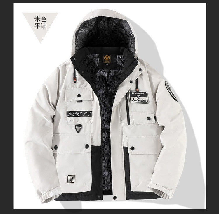 Cross-Border New Thickened Cotton Coat Outdoor Warm Cotton Coat Winter Men's Large Size Hooded Jacket Waterproof Jacket Wholesale