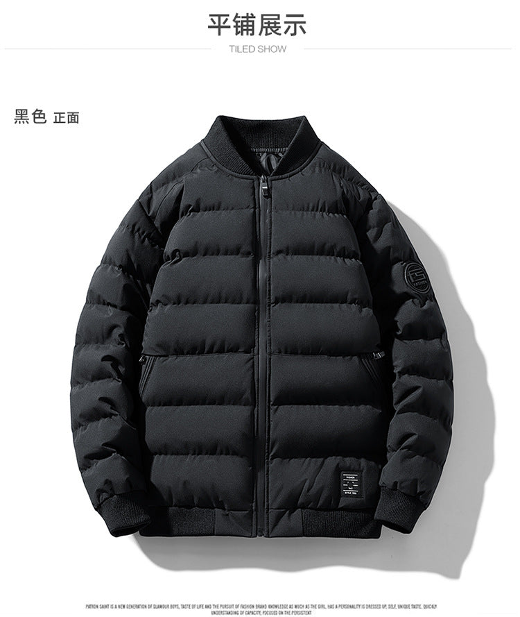 FS Standard Men's Baseball Collar Jacket Korean Style Casual Autumn and Winter Cotton Clothes Youth Handsome Outerwear All-match Coat Men's Trendy