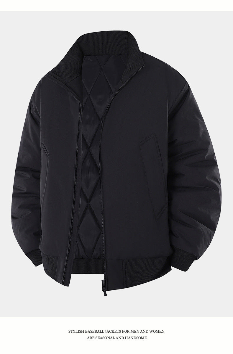 Casual Clothing for Men, Flight-Style Warm Clothing, Men's Hong Kong-Style Trench Coat, Youth Trendy Brand, 2025 Winter Fleece-Lined Thick Short Cotton Jacket
