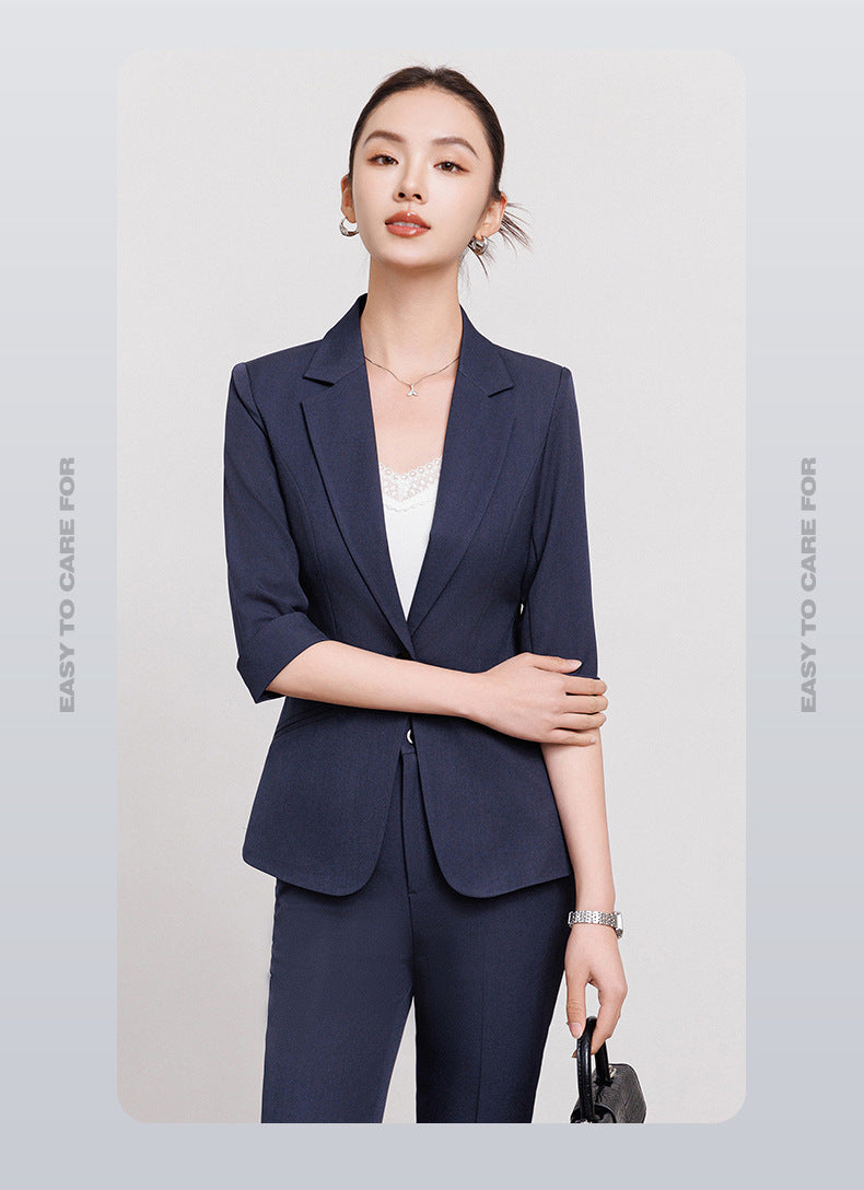 Cross-Border Three-Quarter Sleeve Blazer for Women, New Formal Wear for Interviews, Hotel Workwear, Professional Attire, Business Suit Set