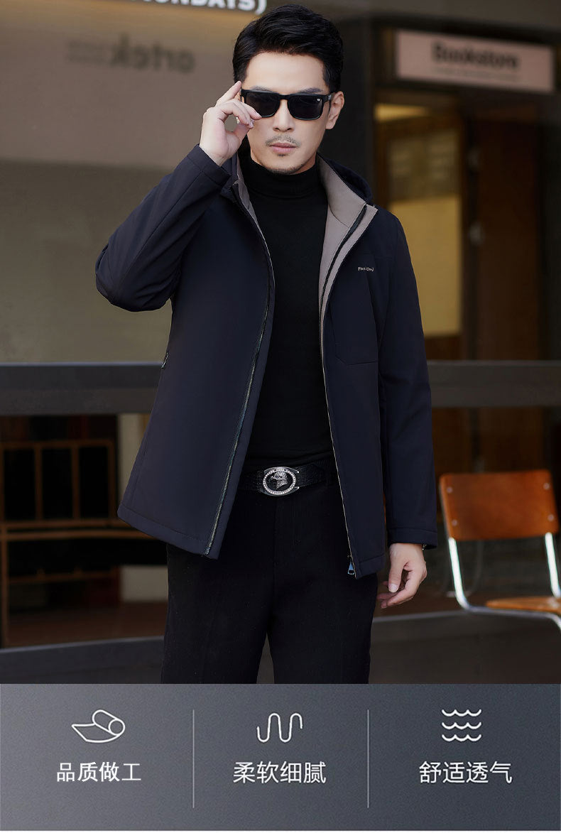 2024 Autumn and Winter Men's Thickened Warm Jacket for Middle-aged and Elderly Dads with Lapel Casual Detachable Liner Cotton-padded Jacket