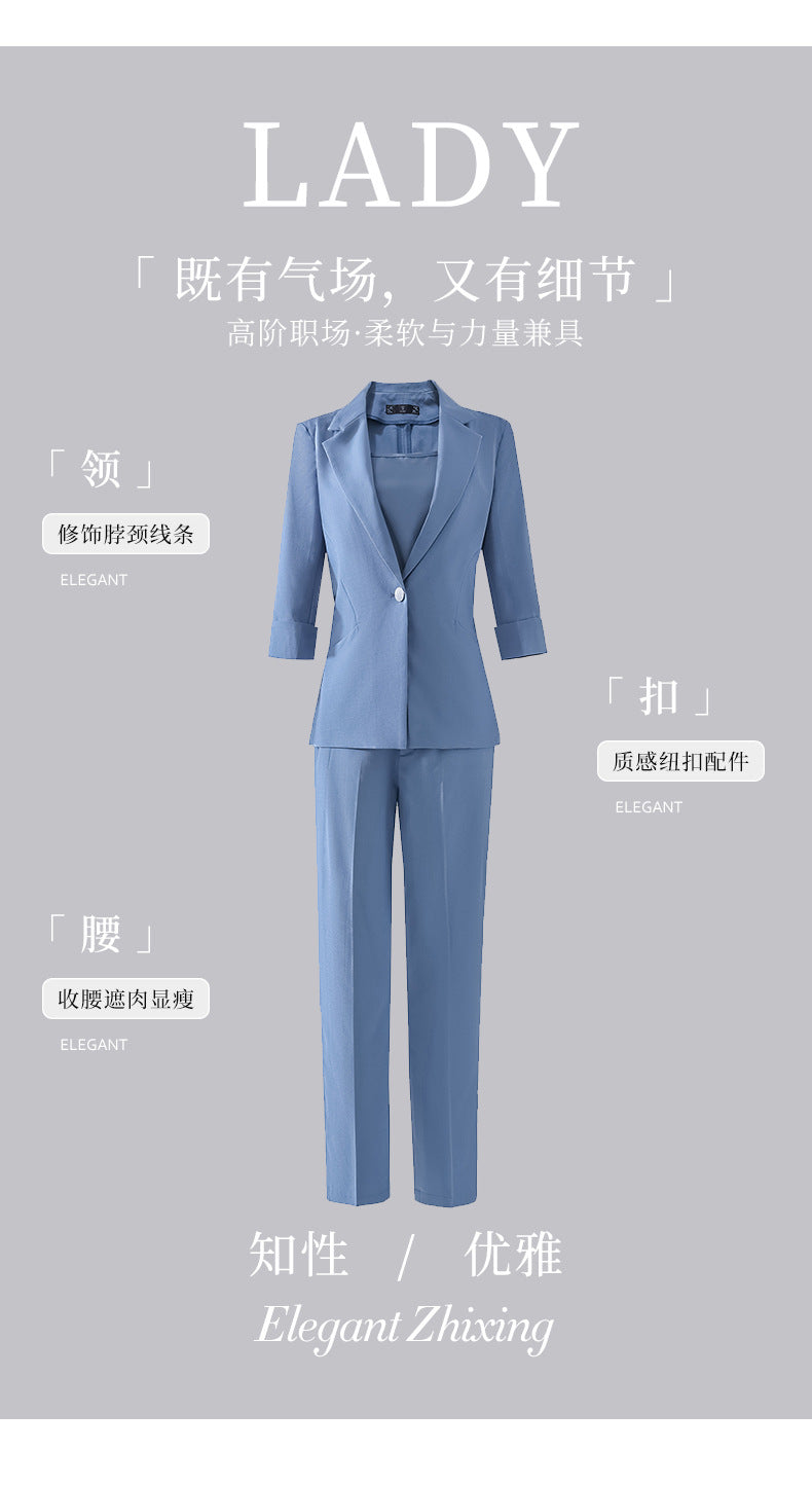 Pink Mid-Sleeve Suit for Women 2025 New Summer Thin Business Attire Elegant Beauty Salon Front Desk Work Clothes