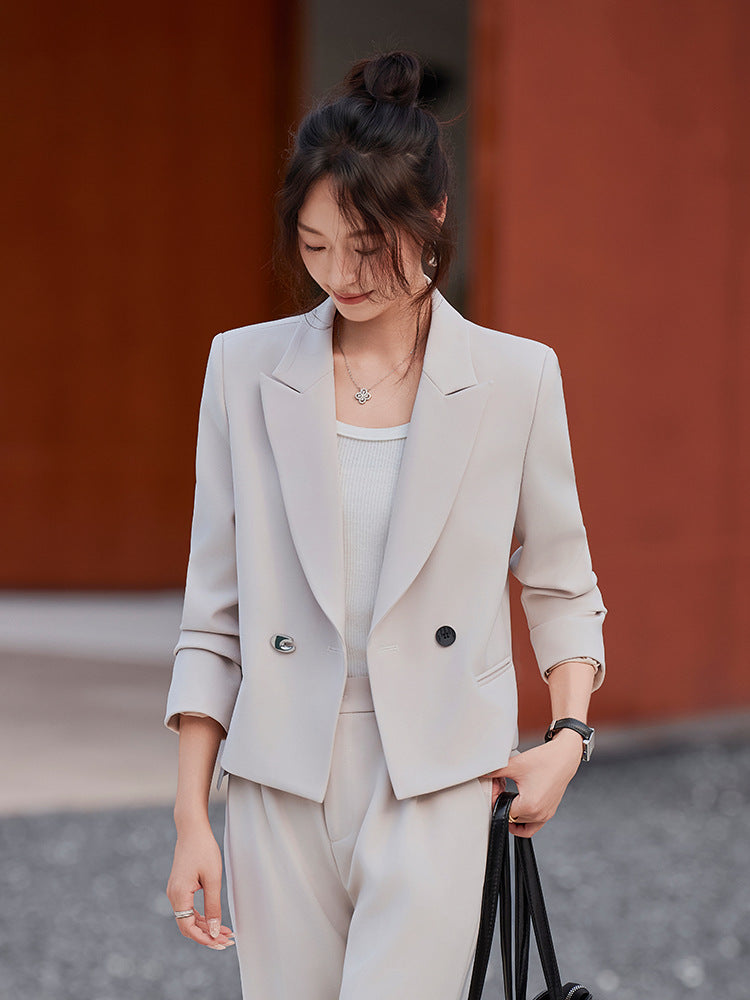 Cross-Border Gray Short Blazer for Women, New Spring and Autumn Style, Petite Professional Casual Workwear Suit
