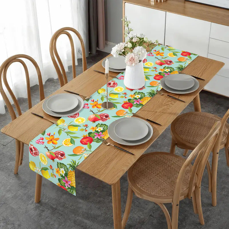 Amazon New Lemon Pomegranate Printed Table Flag Cross-border Home Fabric Decorative Tablecloth Linen Tablecloth Cushion Tea Flag