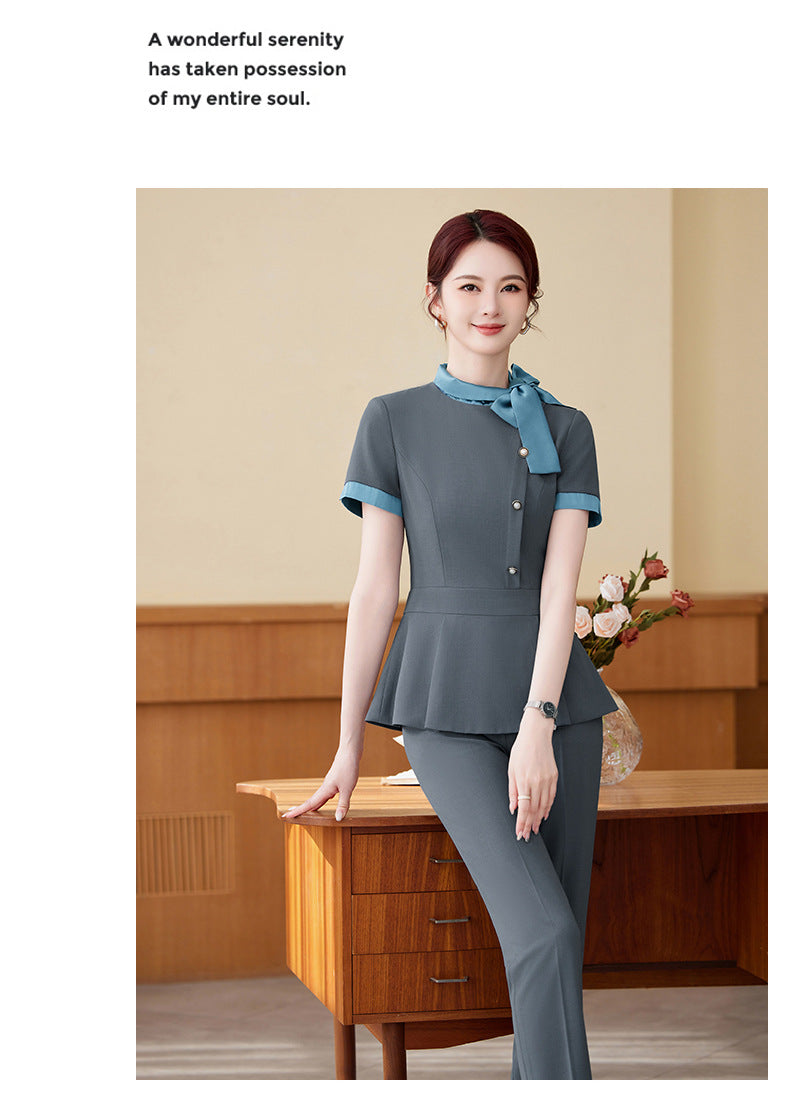 Short-Sleeved Stewardess Elegant Beauty Salon Oral Front Desk Work Clothes Professional Suit Female Hotel Reception Service Staff Uniform