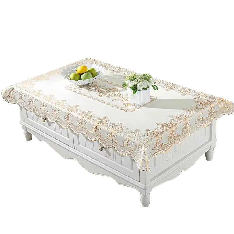 PVC Bronzing Tablecloth Rectangular Coffee Table Mat Oil-proof Waterproof No-wash Anti-scalding Heat Insulation Tablecloth European Style Table Mat