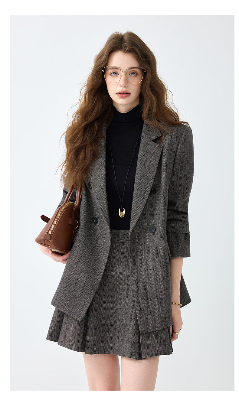 Cross-Border Gray Blazer for Women, New Spring and Autumn Style, High-End, Elegant, Casual, College Style, Korean Version, Loose-Fitting Suit Set